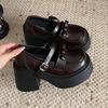 Zapatos Pequeños de Cuero Negros Versátiles Estilo Retro con Punta Redonda y Suela Gruesa para Mujer 2025 Nuevo Otoño Mocasines Franceses con Tacón Grueso Estilo Británico