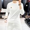 Camisa masculina de gola redonda de manga comprida máquina de outono Nova abelha de strass quente que assenta a camisa confortável respirável e fina camisa masculina moda