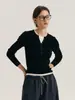 Novo suéter Henley fino, macio e confortável para outono e inverno, camada base de tricô, blusa feminina estilo francês de peça dupla falsa, uma camada interna única e estilosa