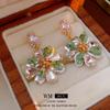 Agulha de prata diamante cor brincos de flor fresco all-match elegante luz de luxo high-end acessórios de orelha mulheres atacado