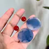 Pendientes Colgantes de Disco con Bloques de Color Azul y Rojo Estilo Retro de Hong Kong, Nicho, Sencillos, Exquisitos, Modernos, Versátiles, Joyería de Oreja Estilo Artístico