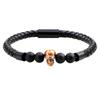 Pulseira de Personalidade da Moda Estilo Europeu e Americano Pulseira da Moda Caveira Fantasma Pulseira de Contas de Pedra Natural Olho de Tigre Pedra Pulseira de Couro