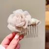 Peine de Flores de Gasa Nebulosa Perla de Gama Alta, Diadema de Moda y Elegante, Peine Sencillo para la Frente y Cabello Suelto, Accesorio para el Cabello
