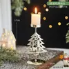 Juego de Candelabros Navideños Decoraciones Bandeja Dorada de Hierro para Velas Reno Árbol de Navidad Adornos Creativos de Escritorio Festivos
