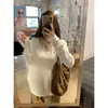 Tiro real: Camisa/T-shirt básica de manga comprida, cor sólida, algodão, estilo coreano, corte solto, simples, versátil, com estampa de floco de neve, para mulheres, 25682
