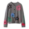 Outono e Inverno 2026 Novo Estilo Gola Redonda Jacquard Bordado Floral Suéter 100% Caxemira Pura Cardigan de Tricô em Cor Contrastante