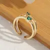 Moda Transfronteiriça Minimalista Nicho Alto Padrão Zircônia Verde Anel de Camada Dupla Tendência Personalidade Design Estiloso Versátil Joia