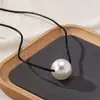 Collar de Perlas Simples Japonesas y Coreanas para Mujer, Elegante Cadena de Suéter con Colgante de Perlas de Cuerda Negra, Accesorios de Collar de Nicho de Lujo Accesible