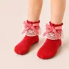 Meias Infantis Primavera e Verão Novo Estilo Xadrez Renda Fina Laço Estilo Coreano Fofas e Confortáveis Meias para Bebês Meninas