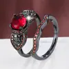 Conjunto de anéis duplos em formato de caveira com zircônia cravejada em quatro garras, estilo escuro, sucesso de vendas internacionais no eBay, direto do fabricante.