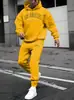 Novo Produto 2024 Los Angeles Estampa de Letras Conjunto de Moletom e Calça de Moletom da Mesma Cor Masculino Outono e Inverno Moletom com Capuz de Veludo