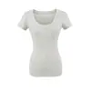 Top Sexy de Manga Corta de Tencel con Escote en U Profundo y Bolsillo en el Pecho, Estilo Maduro Ligero, Camiseta Corta Ligera de Lyocell que Ceñe la Cintura