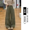 Pantalones Cargo Casuales Estilo Americano Color Verde Militar para Mujer, Nuevo Diseño Otoño 2026, Pantalones de Pierna Ancha Sueltos de Cintura Alta
