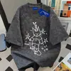 Camiseta de Algodão Puro Pesado Tie-Dye com Desenhos Simples de Manga Curta para Homens e Mulheres, Verão, Caimento Solto Emagrecedor, Gola Redonda, Top para Casal, Estilo Ins