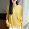 Estilo minimalista, cuello redondo con borde enrollado, suéter versátil de punto fino para mujer, top básico de manga larga holgado y cómodo estilo coreano