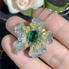Novo terno de joias joias francesas tachas elegantes anel esmeralda cor tesouro colar zircônia de alta qualidade flor feminina