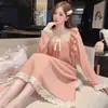 Pijama Grueso mm para Mujer Estilo Nuevo Primavera y Otoño 6535 Algodón Manga Larga Camisón Estilo Dulce de Princesa Talla Grande Ropa de Casa Se Puede Usar Afuera