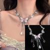 Indústria pesada amor flor diamante borboleta cristal pérola franja corrente clavícula personalidade doce legal temperamento europeu e americano colar