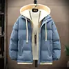 Moderna chaqueta de algodón para hombre para otoño e invierno, engrosada, holgada, moderna, abrigo de algodón con capucha de dos piezas falsas, chaqueta acolchada para hombre