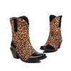 Tamanho US Salto Quadrado Aliexpress Slip-On Botas Curtas Femininas Outono e Inverno Botas de Couro Transfronteiriças Bico Fino Couro Envernizado Botas de Cano Curto Salto Alto