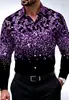Camisa masculina lantejoulas roupas masculinas transfronteiriça masculina lapela manga longa traje formal camisa de manga longa estampa digital