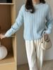 Suéter de estilo coreano para otoño e invierno, nuevo jersey de moda para mujer con patrón de ondas suaves, cuello redondo, camisa de punto versátil para mujer