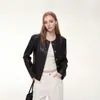 Jaqueta de Couro Nova Outono 2026 Gola Redonda de Botão Único Estilo para o Trabalho Manga Longa Casaco Moda Europeia e Americana para Mulheres