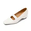 Versión con Tacón Oculto ~ 5.5cm Punta Cuadrada Pequeña Tacón de Cuña Invisible Capa Superior Piel de Oveja Correa Delgada Mary Jane Zapatos de Mujer
