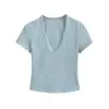 Nueva Camiseta Base Deportiva Adelgazante de Corte Ajustado, Top Corto a la Cintura, 26 Primavera/Verano Fresco de Cuero con Cuello en V de Manga Corta con Hombro Normal para Mujer
