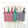 Camisola de Seda Gelada para Mulheres, Regata de Tricô Listrada de Verão, Top Fino Sem Mangas Retro Francês de Caimento Justo