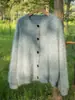 Cardigan de Lã Floral Escovada para Mulheres 100% Caxemira Pura Tricô Elegante Peça de Tricô Solta Engrossada Camisa de Base Top