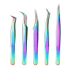Pinça para Cílios para Transplante de Cílios, Pinça de Aço Inoxidável para Plantio de Cílios Postiços, Ferramenta Auxiliar com Pontas Coloridas Curvas para Nail Art
