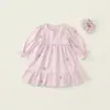 Vestido Longo com Bordado de Urso para Meninas Outono 2025 Novo Estilo Doce para Bebê Vestido Princesa Rosa com Manga Bufante