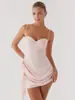 Vestido de Amazon transfronterizo plisado estilo europeo y americano primavera-verano nuevo de color liso ajustado sin espalda y sin tirantes