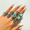 Anillo Turquesa Étnico Retro de Moda Transfronteriza Europea y Americana, Conjunto de Anillos Geométricos Vintage Personalizados de Girasol