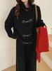 Cardigan Traje de Punto Grueso con Solapa de Diseño Talla Grande para Mujer Otoño e Invierno Nuevo Conjunto de Dos Piezas Pantalones de Punto de Pierna Ancha de Cintura Alta