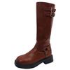 Botas de Caballero Marrones Pequeñas Retro con Plataforma Gruesa para Mujer 2025 Nuevo Verano Versátiles con Efecto Adelgazante Botas de Boca en V