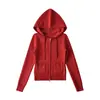 2522-25 Nuevo Estilo de Invierno Sudadera Cardigan Corte Delgado Top Adelgazante Chaqueta Tejido Estilo Europeo y Americano Con Capucha Forro de Polar
