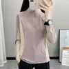 Camiseta de Manga Longa para Primavera e Outono Feminina, Gola Alta, Camada Base Casual, Pulôver, Secagem Rápida, Tecido Térmico, Esportes ao Ar Livre, Corrida, Versátil para Mulheres