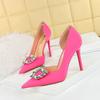 Zapatos de Salón 626-K2, Tacones de Aguja, Tacones Súper Altos, Boca Escotada, Punta Afilada, Recortes Laterales, Hebillas Metálicas con Pedrería, Zapatos de Estilo Europeo y Americano
