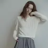 Elegante suéter de punto hueco con cuello polo para mujer, nuevo estilo relajado vintage de otoño, manga larga de lino Tencel 10262