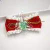Pinza para el pelo con lazo de terciopelo rojo navideño, set de tocado con campana y borla de dibujos animados lindos de Papá Noel para niños