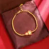 Nova Pulseira de Ouro com Areia do Vietnã Corrente Nacional Óleo Gotejado Flor de Lótus Cabacinha Pulseira Feminina Temperamento Alto Padrão Longa Duração Sem Descoloração Joia
