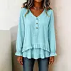 Novidades Outono/Inverno 2026: Roupas Femininas Transfronteiriças - Camisa Feminina de Manga Longa com Decote V Franzido e Barra Irregular