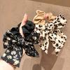 Coreia do Sul Dongdaemun Novo Laço Floral Leopardo Grande Laço Cabeça Corda Elegante Menina Rabo de Cavalo Bola Anel de Cabelo