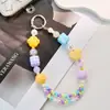 Cadena Creativa Nueva para Teléfono de Macarrón Hecha a Mano con Perlas Colgante Llavero de Acrílico con Perlas Encanto para Bolso Correa para Teléfono