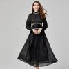 Elegante y elegante vestido de mujer para comercio exterior, primavera y verano, nuevo estilo con cuello vertical y volantes de manga larga con incrustaciones de diamantes.