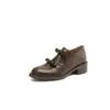 Zapatos Pequeños de Cuero Estilo Británico para Mujer Nuevo Estilo Piel de Vaca Tacón Grueso Mocasines Doble Lazo Tacón Medio de 4 cm Punta Redonda Zapatos de Mujer