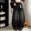 Calças Jeans Femininas de Barra Curva Estilo Novo Primavera e Outono para Crianças de Tamanho Médio e Grande Calças Longas Estilosas Moda Infantil Calças Grossas Aconchegantes de Inverno
