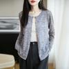 Jaqueta Cardigan Tricotada de Linho Colorido Tingido Personalizado para Outono Inicial, Blended, Gola Redonda, para Mulheres, Roupa Externa Respirável e Fina